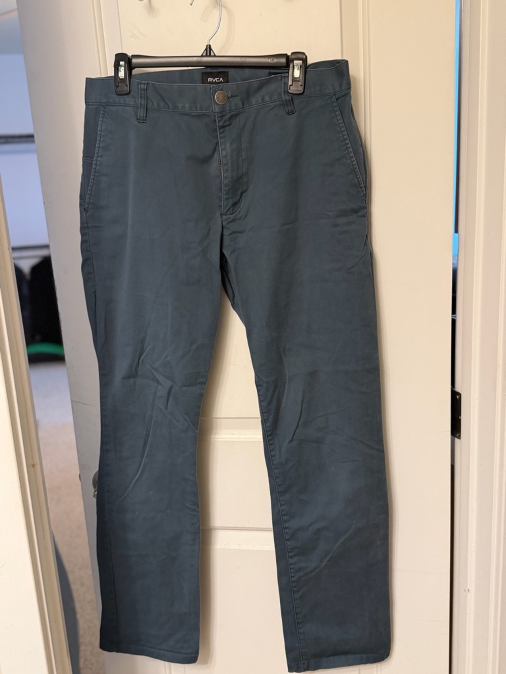 3 pairs, RVCA Men’s Slim Jeans - Slate Blue, black and dark khaki